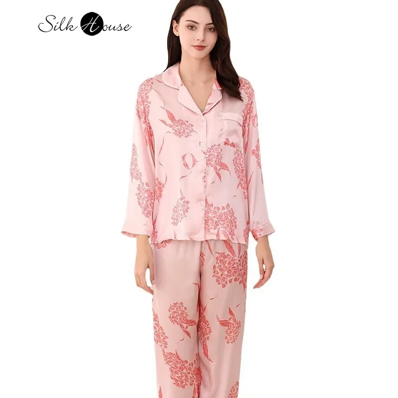 2024 Women's Fashion Spring/Autumn New 100% Natural Mulberry Silk Printed Long Sleeve Home Clothing Pajamas Two Piece Set - AliExpress Women's Sleep & Lounge