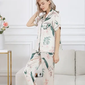 Floral Women's 100% Mulberry Silk Pyjamas Homewear Suit Summer Short-Sleeve Nightwear Thin Real Silk Cardigan Sleepwear Pajamas - AliExpress Women's Sleep & Lounge