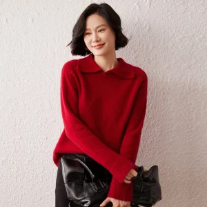 100% Cashmere Sweater for Women, Polo Collar, Loose Knit Sweater, Doll Collar Base Shirt, Comfortable Versatile Pullover - AliExpress Sweaters&Jumpers