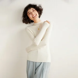Ribbed 35% Cashmere Women's Mock Neck Thin Sweater | Vintage Casual Solid Color Pullover - AliExpress Sweaters&Jumpers
