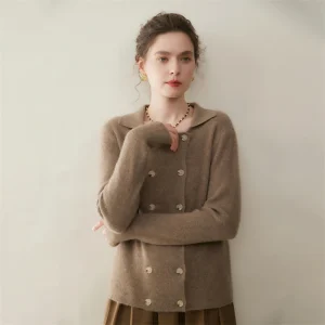 Autumn Winter Cashmere Sweater Women Double-breasted Cardigan Turn-down Collar Retro 100% Cashmere Knitwear Office Lady Clothing - AliExpress Sweaters&Jumpers