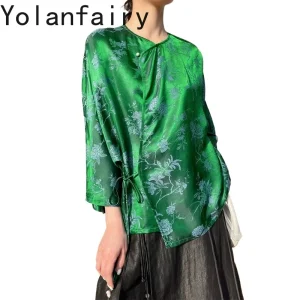 YOLANFAIRY Elegant Emerald Green Heavy Silk Shirts for Woman 30mm 100% Pure Mulberry Silk Blouse Vintage Womens Top Fashion 2026 - AliExpress Shirts & Blouses