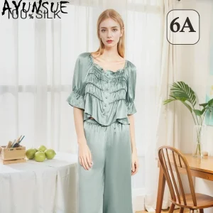 AYUNSUE 100% Mulberry Silk Pijamas Women 19MM Silk 2026 Spring Summer New Arrive French-style Pajamas Sleepwear Set Bathrobes 잠옷 - AliExpress Women's Sleep & Lounge