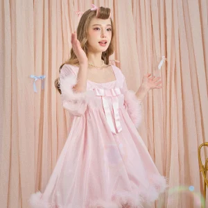 GirlyFancyClub Doll Sensation Girl's Dress Feather Strip Pink Doll Style Nightgown Home Series Youth Casual Summer Polyester - AliExpress Women's Sleep & Lounge