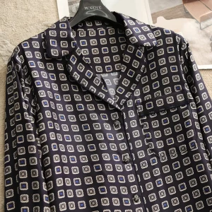 Silk Geometric Print Long Sleeve Shirt V-Neck Suit Style Women's Premium Quality  Silk Straight Cut Button up Top - AliExpress Shirts & Blouses