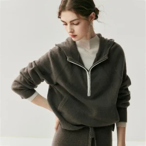 Autumn Winter Women's 100% Cashmere Half-Zipper Hooded Long-Sleeve Pullover Sweater Casual Basic Soft Cashmere Knit Undergarment - AliExpress Sweaters&Jumpers