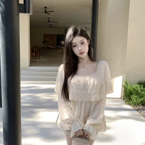 Romantic Hand-Embroidered Heavy-Piece Lace irt Collar Long Sve Korean Sle Loose Fit Pure Color Korean Version Spring S... - AliExpress Shirts & Blouses