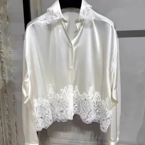 High Quality 2026 New Spring White Silk Blouse Short Style Women Fashion Patchwork Lace Embroidered Shirt - AliExpress Shirts & Blouses