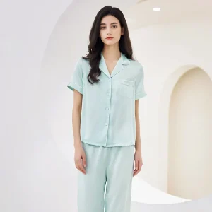 100% Mulberry Silk Short-sleeved Trousers Casual Pajama Set Solid Color Lapel PJ Loungewear Lady Sleepwear Cardigan Pajamas Suit - AliExpress Women's Sleep & Lounge