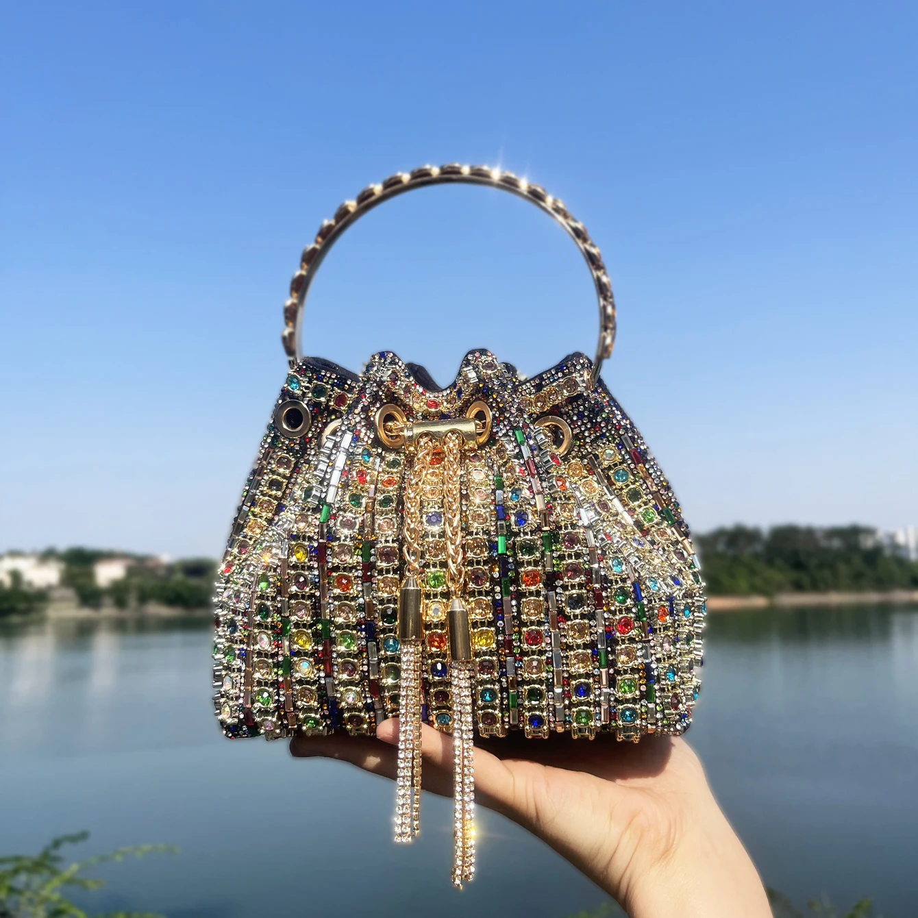 Luxury Crystal Rhinestone Bucket Clutch Purse Designer Women Shoulder Handbag Evening Banquet Crossbody Bag - AliExpress Women's Handbags