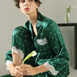 Heavyweight 100% Mulberry Silk Dot Spring Sleepwear Pajamas Set Elegant Women's Lingerie Long Sleeve Button Cardigan Loungewear - AliExpress Women's Sleep & Lounge