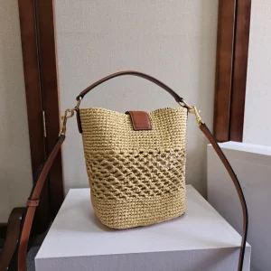 26 new handmade Lafite grass cow leather woven shoulder bag, crossbody bucket bag, beach large capacity vacation bag - AliExpress Women's Handbags