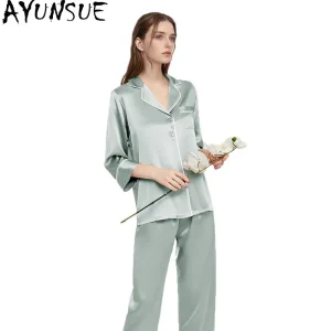 AYUNSUE 19Mm 100% Mulberry Silk Sleepwear Women Summer Clothes Pajama Set Long Sleeve Top Casual Pants Sets Pijama Feminino - AliExpress Women's Sleep & Lounge