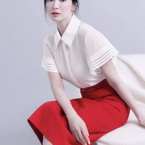 Elegant Summer 2026 Women's Shirt Korean Style Embroidered Pleated Bubble Sleeve Dark Button Straight Cut Short Sleeve  Neck - AliExpress Shirts & Blouses