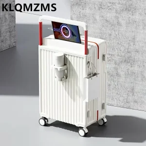 KLQDZMS 20 "22" 24 "26" Inch Women's Portable Luggage Cup Holder Front Open Laptop Suitcase Swivel Wheel Luggage With Charging - AliExpress Luggage