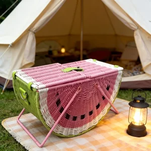 Picnic Basket Retro Watermelon Shaped Picnic Hamper Imitation Rattan Woven Storage Basket with Handle Large Capacity for Camping - AliExpress Women's Handbags