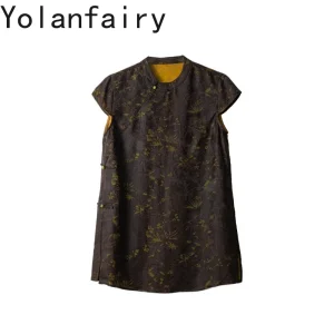 YOLANFAIRY 100% Real Mulberry Silk Blouse for Woman Luxury Gambiered Women Shirt Mid Length Elegant Summer Tanks Top Streetwear - AliExpress Shirts & Blouses