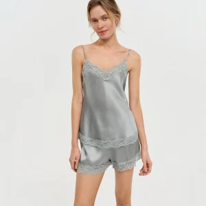 100% Mulberry Silk 2PCS Women's Sleeveless Pajama Set Lace Cami Top and Shorts Sexy Lingerie Sleepwear Summer Camisole Pijamas - AliExpress Women's Sleep & Lounge