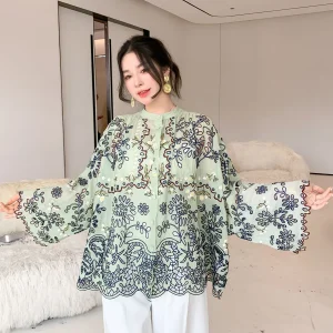 High Quality Fashion Women's Mint Green Shirt Long Sleeve Loose Hollow Out Embroidered Cloak Top - AliExpress Shirts & Blouses