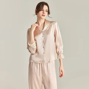100% Mulberry Silk Long Pajama 2 Piece Suit Pyjama Sweet Princess Nightwear Spring and Fall Pajamas Set Long-Sleeved Sleepwear - AliExpress Women's Sleep & Lounge