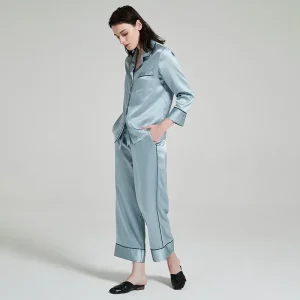 22 Momme 100% Mulberry Silk Pajama Sleepwear Set Casual Long Sleeve Cardigan & Pants Women's Pajamas Casual 2 Pieces Loungewear - AliExpress Women's Sleep & Lounge