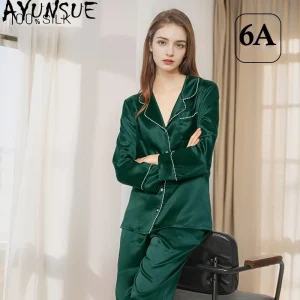 AYUNSUE 22MM Natural Mulberry Silk Sleepwear Women Home Clothes 100% Real Silk Pajama Set Spring Summer Long Sleeve Top Pants - AliExpress Women's Sleep & Lounge