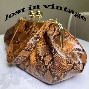 xLost in Vintage Snakeskin Python Leather Frame Top Handle Bag 38x22x12cm Frame Clutch Big Gold Kiss Lock Bags with Folded Purse - AliExpress Women's Handbags