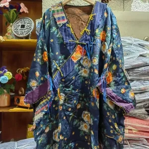Handmade Women's Long irt Ethnic Handicrt Patchwork Sle Floral Print V-Ne Button-Up Casual Loose Fit Cool Sensation - AliExpress Shirts & Blouses