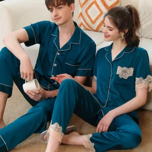 New  Couple's Pajamas Men's Short sleeved Home Clothes  Silk Thin Premium Set - AliExpress Women's Sleep & Lounge