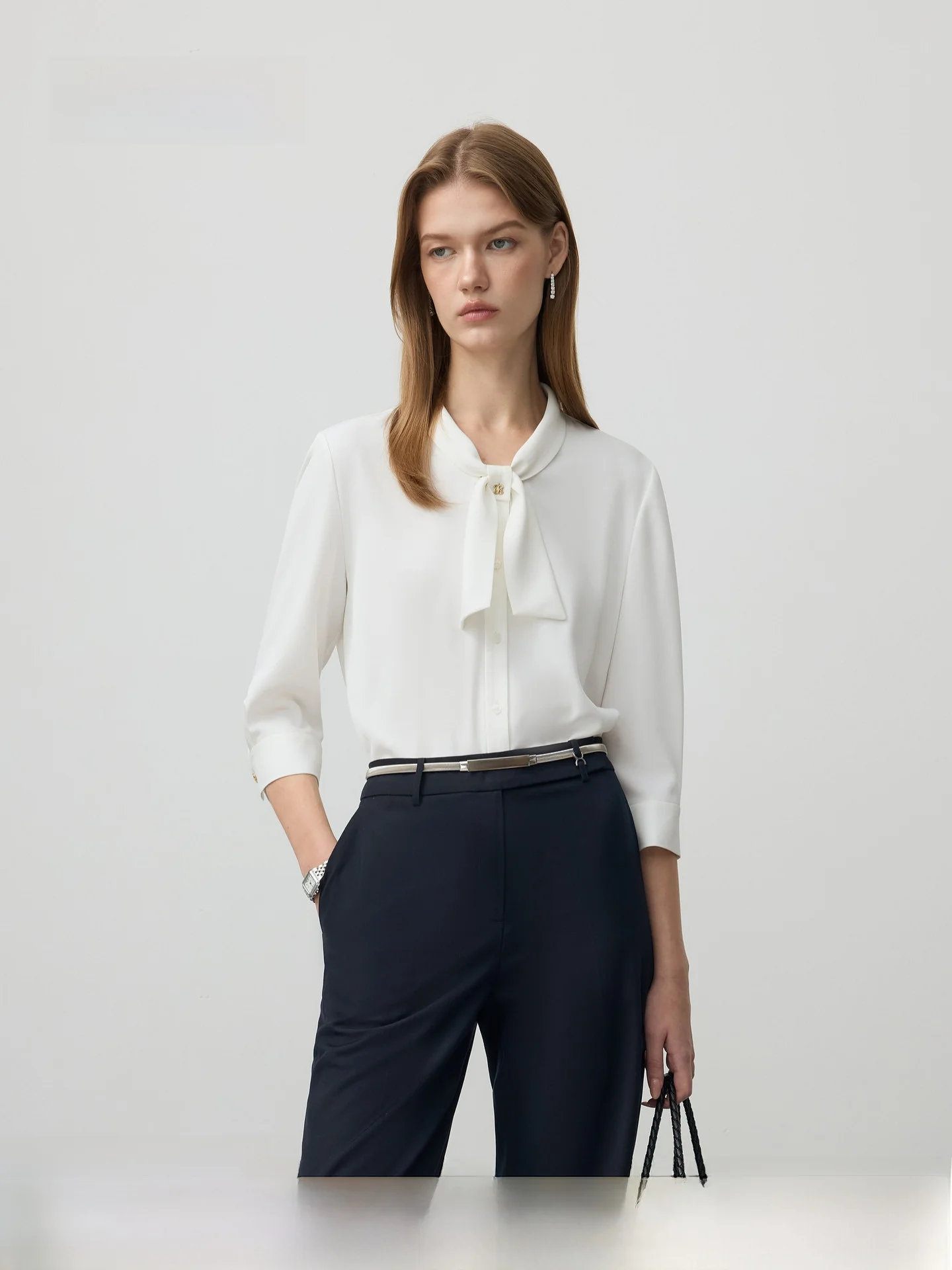 PRICH Simple Pure Color Shawl Collar Chiffon 7/8 Sleeve Shirt Women's Commute Style Autumn New Fashion Elegant Top - AliExpress Shirts & Blouses