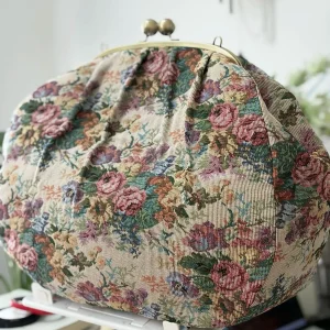 Lost In Vintage Rose Pattern Jacquard Large Puffy Bag with Big Bronze Kiss Lock Ball Antique Metal Frame Clutch 43x40x13cm - AliExpress Women's Handbags