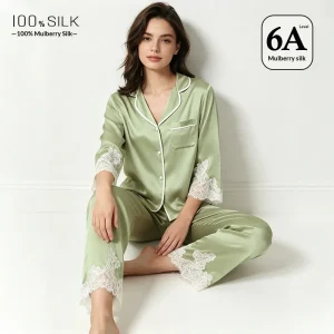 19MM 100% Mulberry Silk Pajama Set Women Lace Trim Notch Collar Luxury Silk Loungewear 2 Piece Solid Wearable Outside Sleepwear - AliExpress Women's Sleep & Lounge