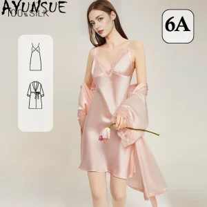 AYUNSUE 100% Real Mulberry Silk Robe & Gown Sets Women Spring Summer Pajama 16mm Silk Sexy Sleepwear Women's Home Clothes 파자마 - AliExpress Women's Sleep & Lounge
