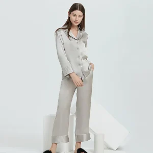 22 Momme 100% Mulberry Silk Pajama Set Women Lapel Long Sleeve Pants Luxury Real Silk Sleepwear Loungewear Two Piece Suit - AliExpress Women's Sleep & Lounge