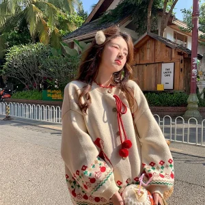 Vanwenwen Merry Berry Bagel Red Bubble Sve Knitted Open Cardigan Women Winter Sweet Cisas Loose Sweater Fem Sle - AliExpress Sweaters&Jumpers