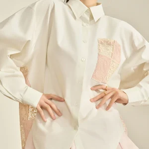 Flowing Era Unique Beautiful Long Sve White Lace Splicing Women's irt Spring Commute Sle Loose Fit Polyester Fiber - AliExpress Shirts & Blouses