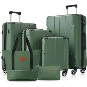 6-Piece Expandable Hardshell Luggage Set with Dual Wheels, TSA Lock, Suitable for Men & Women, Green - AliExpress Luggage