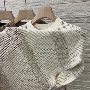 Striped Sequined Linen Pullover Sweater Fashionable And Versatile Loose-Fitting Short-Sleeved T-Shirt Casual Knitwear For Women - AliExpress Sweaters&Jumpers