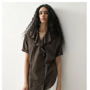 Leonorayang Original Design Long Velvet Cotton Double Layered Collar Double Button Loose Cuffed Short Sleeve Women's Shirt - AliExpress Shirts & Blouses