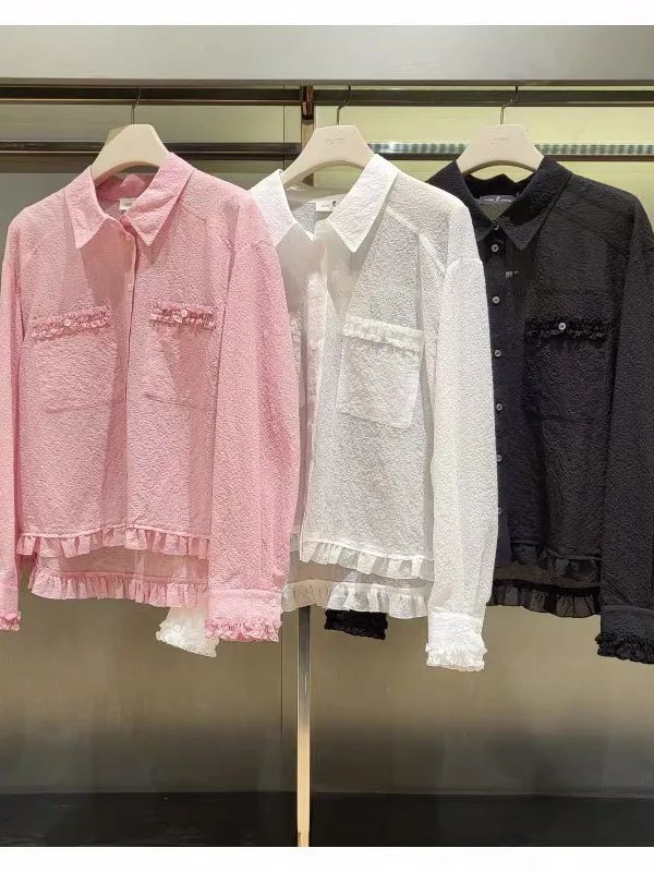 Ultra-Thin Breathable Lace Shirt Women's Summer 2026 Fashion Simple Small Square Grid Loose Fit Casual Style Long Sleeve ... - AliExpress Shirts & Blouses
