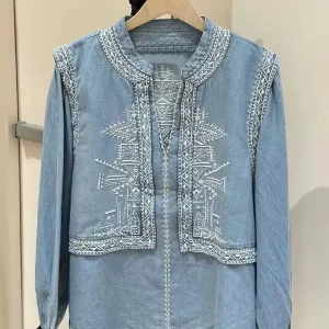 Bohemian Style Embroidered Loose Long Sleeve Women's Denim Shirt Summer 2026 Casual Elegant Fashion Cotton Top - AliExpress Shirts & Blouses