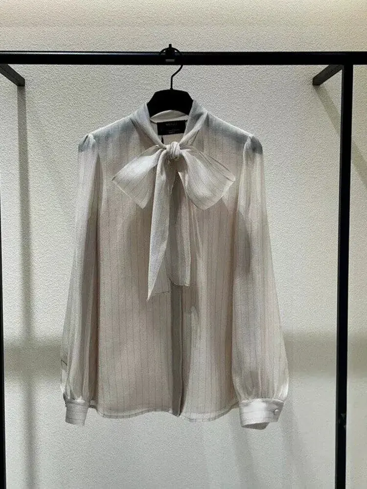 Elegant Knowledgeable Pure Original MICOAT Silk Stripe Shirt for Women Spring Knot Long Sleeve Breathable Comfortable - AliExpress Shirts & Blouses
