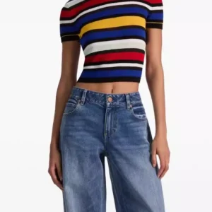 Women Colorful Striped Knitted Pullover Round Neck Short Sleeve Fashion Slim Sweater - AliExpress Sweaters&Jumpers