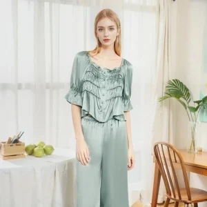French Retro 100% Mulberry Silk Long-sleeved Top and Trousers Pajama Sleepwear Women's Silk Pajamas Suit Two Piece Korean Pijama - AliExpress Women's Sleep & Lounge