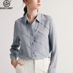 100% Natural Silk Women's Shirts Turn Down Collar Long Sleeves Lined Elegant Fashion Blouse Tops - AliExpress Shirts & Blouses