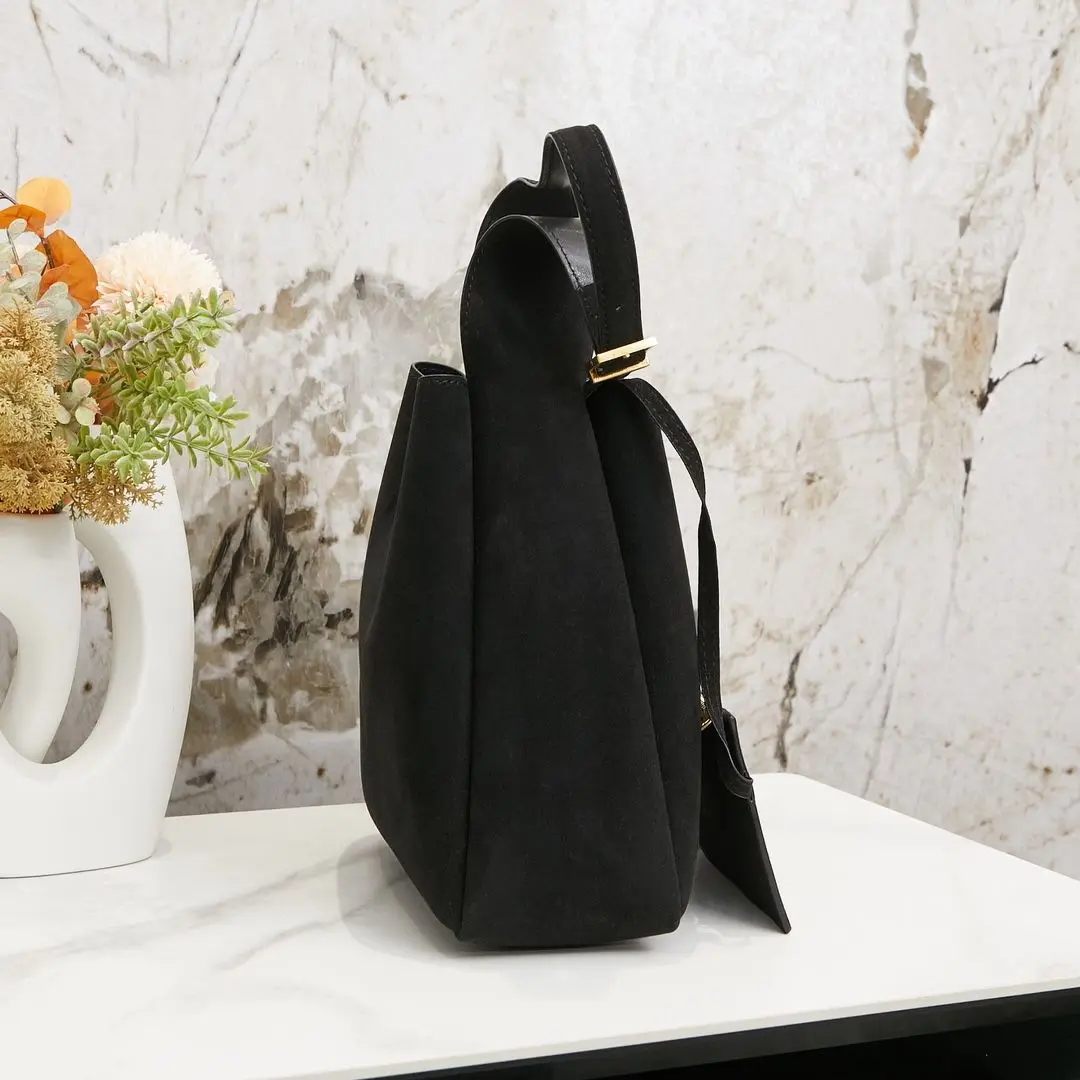 Black Suede Minimalist Hobo Shoulder Bag, Large Bucket Tote with Adjustable Leather Strap & Matching Zip Wallet Pouch, Luxury Designer Inspired Neutral Daily Handbag - AliExpress Women's Handbags