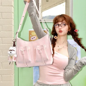 Ballet Pink Fog Large Capacity Tot Bag Road Little Boat Tote Bag with Multpocket Slant Cross for Young Girls Spring Summer - AliExpress Women's Handbags