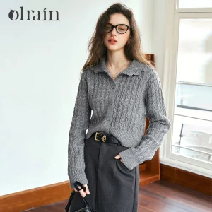 OLrain Woman Knit Jumper Ruffled Turn-down Collar Straight Cardigan Spring 2026 Elegant Commute Full Sleeve Jumpers O57QM88380 - AliExpress Sweaters&Jumpers