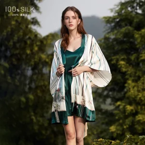 Printed 19MM 100% Mulberry Silk Nightdress Bathrobe Set 2 Pcs Women's Sexy Chemise Nightgown Kimono Sleepwear Set Lingerie PJS - AliExpress Women's Sleep & Lounge