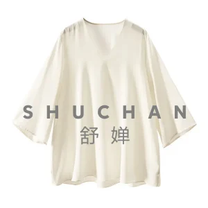 Light Luxury Penny Texture Blouse French Simple Silk Satin V-neck Nine-point Flared Sleeve Shirt Women's 21C3 - AliExpress Shirts & Blouses